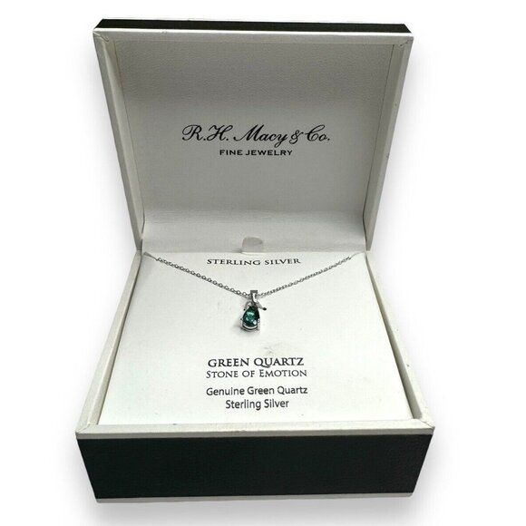 R.H. Macy & Co Sterling Silver Green Quartz Necklace 18” - Picture 1 of 7